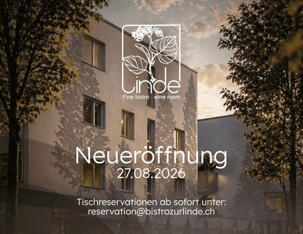 Lindenpark-Gebäude bei der Neueröffnung mit Logo und Datum