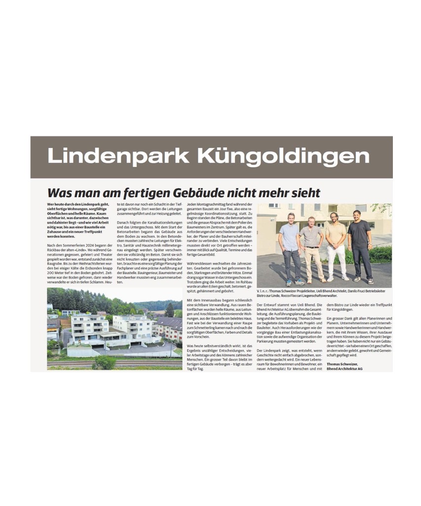 Zeitungsseite zur Baureportage des Lindenparks