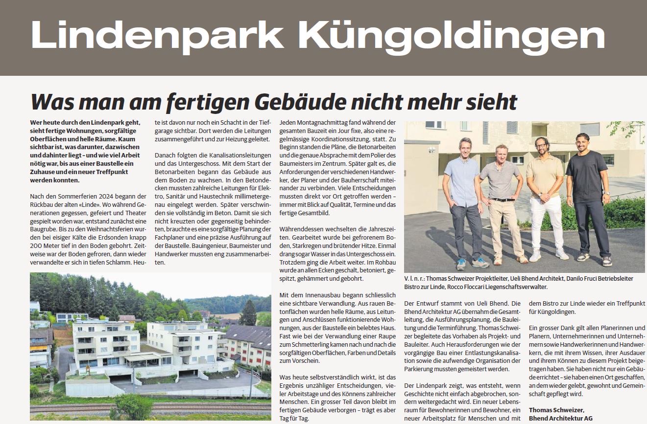 Zeitungsseite zur Baureportage des Lindenparks
