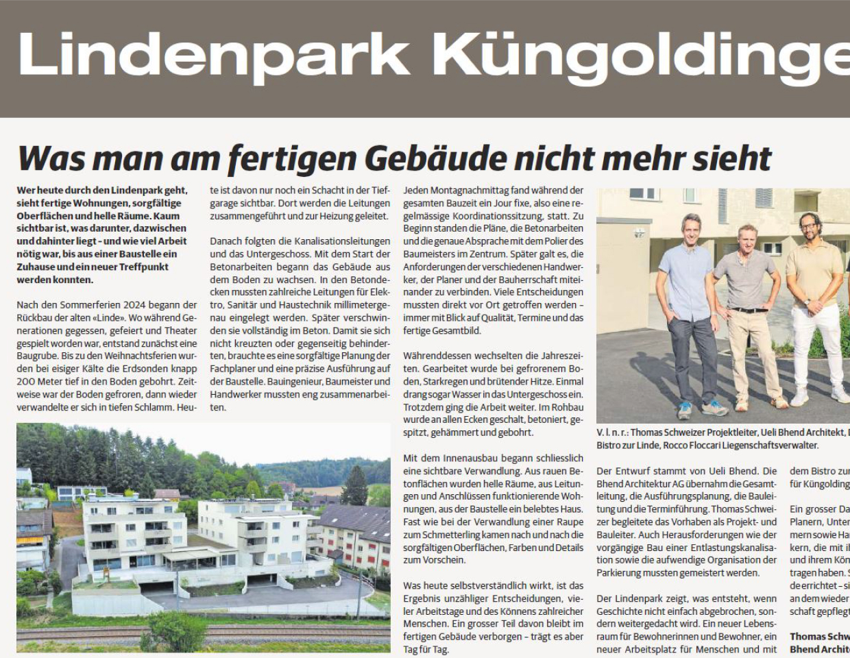 Zeitungsseite zur Baureportage des Lindenparks